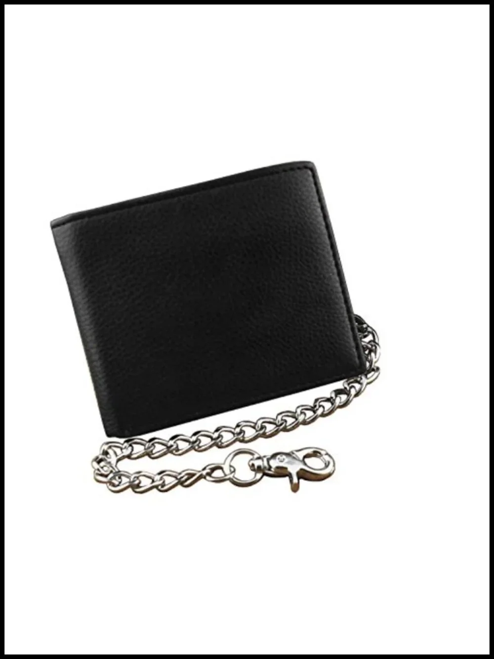 Men's Leather Chain Wallet Biker EMO Tri-Fold Credit Card Holder